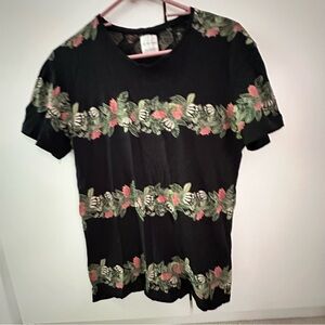 Zara Man Floral Black T-Shirt Size SMALL